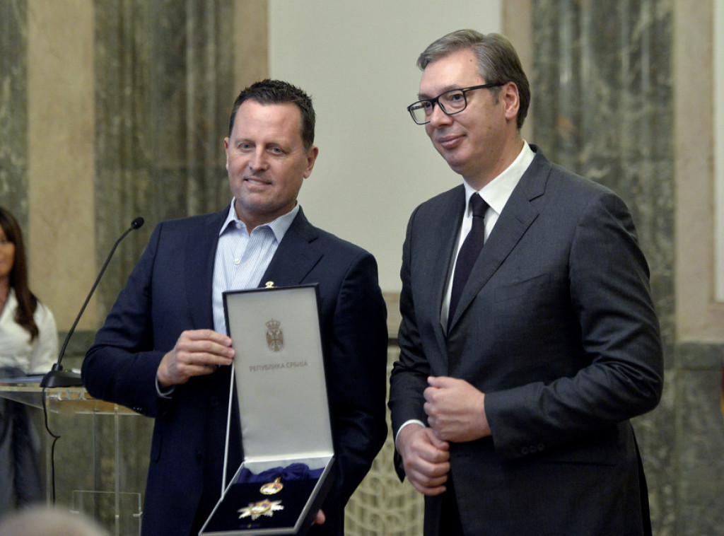 Vucic presents Order of Serbian Flag 1st Class to Grenell