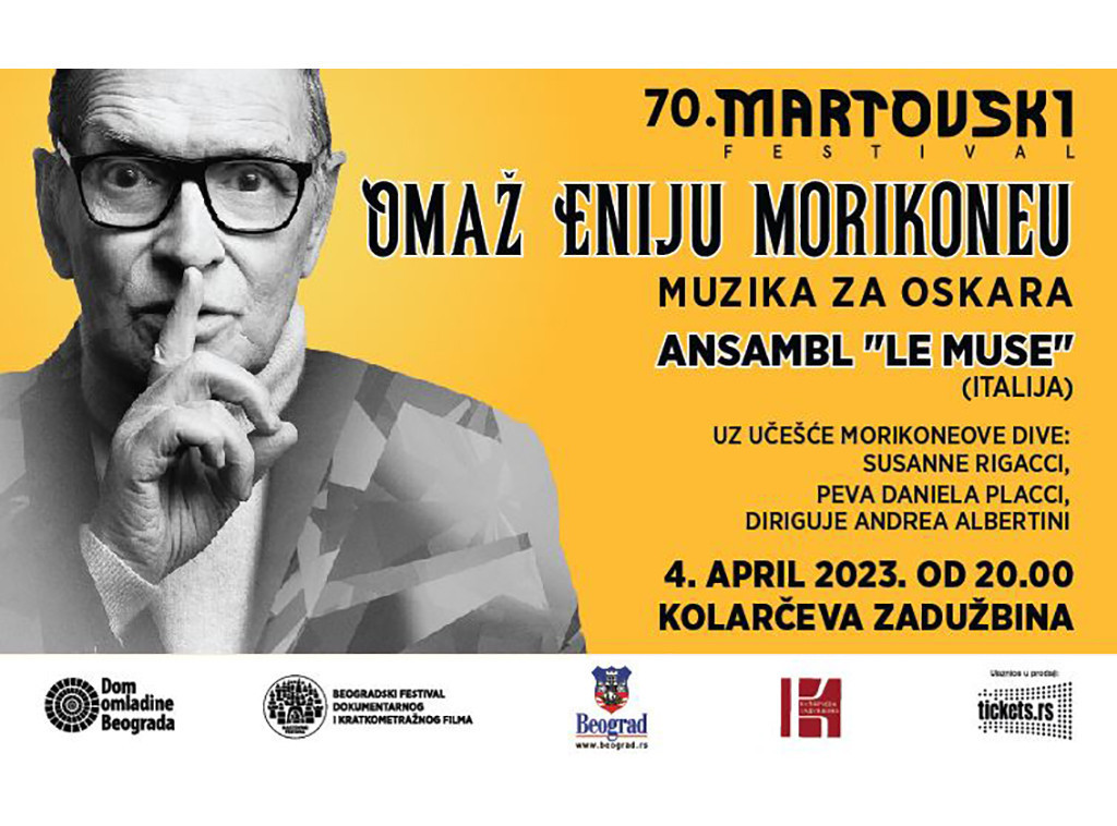 Koncert Morikoneove muzike biće održan 4. aprila u Kolarcu za kraj Martovskog festivala