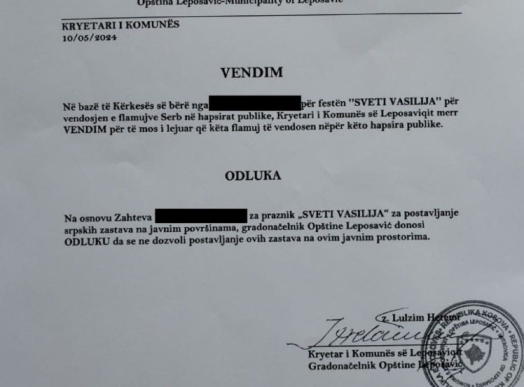 Takozvani gradonačelnik Leposavića zabranio postavljanje srpskih zastava