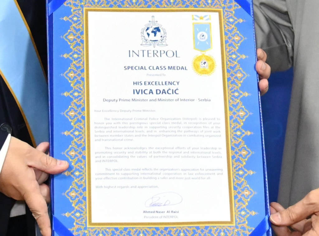 Dacic receives Interpol Special Class Medal