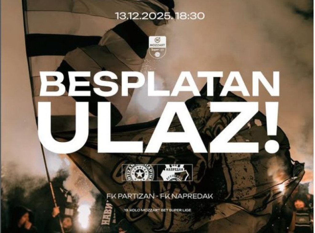 FK Partizan: Besplatan ulaz na meč protiv Napretka