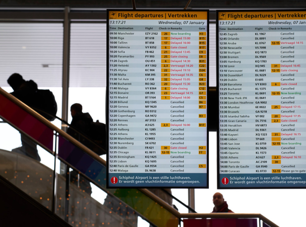 Aerodrom u Amsterdamu otkazao najmanje 800 letova zbog snega i vetra