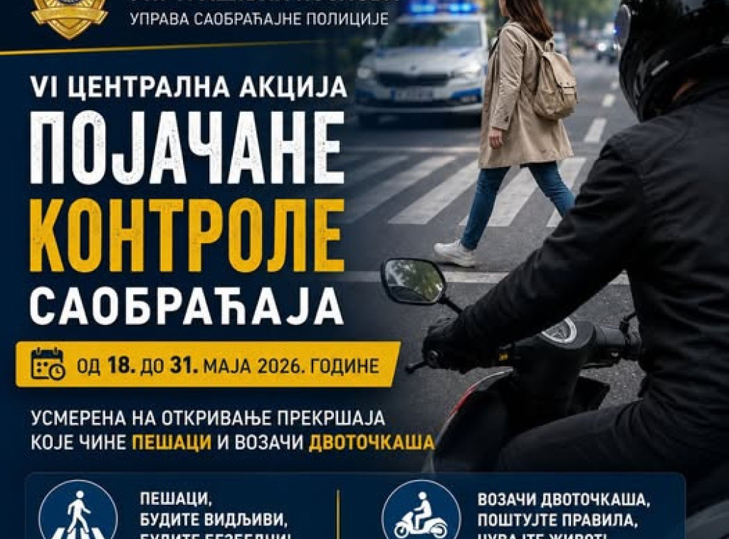 MUP: Od sutra do 31. maja pojačana kontrola saobraćaja za vozače dvotočkaša i pešake