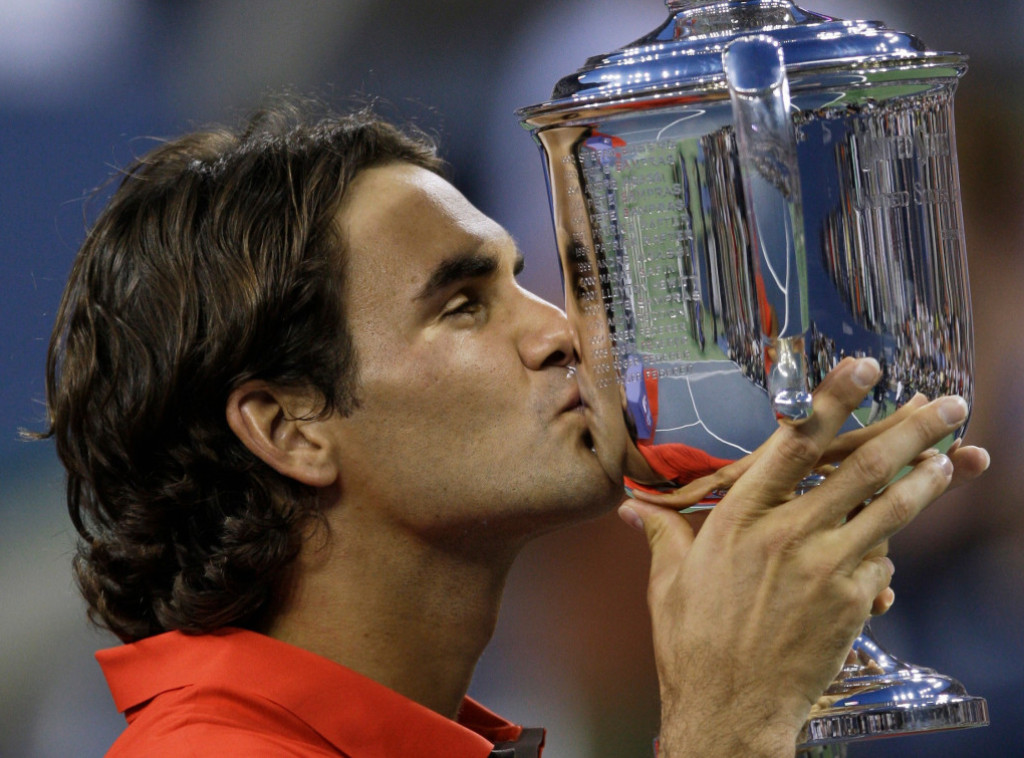 Rodžer Federer igra na egzibiciji u Njujorku uoči početka US Opena