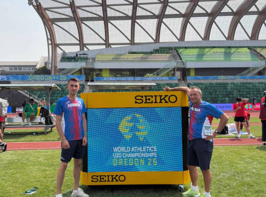Srpski atletičari Branko Pokrajac i Aldin Ćatović u finalu juniorskog Svetskog prvenstva u Judžinu
